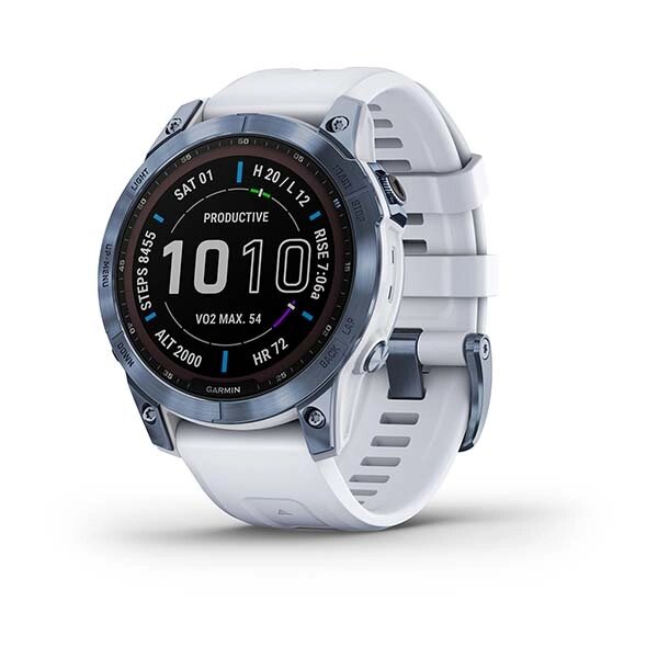 Смарт-годинник Garmin Fenix 7 Sapphire Solar титановий синій мінерал DLC з білим ремінцем від компанії Garmin - фото 1