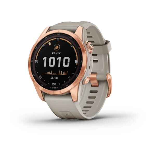 Смарт-годинник Garmin Fenix 7S Solar рожеве золото зі світло-бежевим ремінцем від компанії Garmin - фото 1