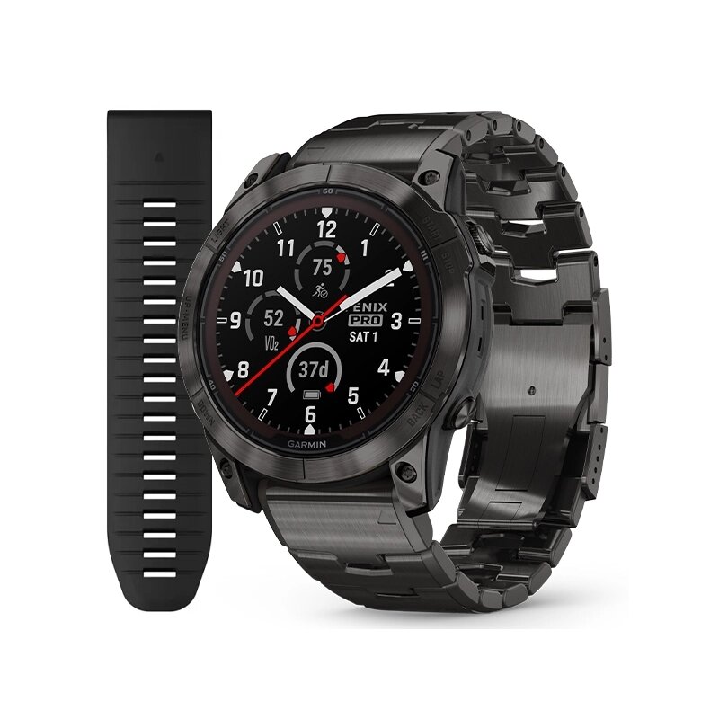 Смарт-годинник Garmin Fenix 7X Pro - Sapphire Solar Edition - темно-сірий титан DLC Carbon з титановим браслетом від компанії Garmin - фото 1
