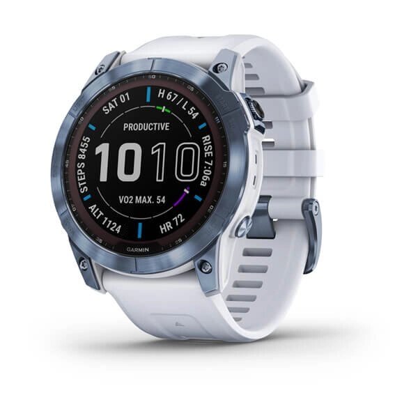 Смарт-годинник Garmin Fenix 7X Sapphire Solar титановий DLC кольору синій мінерал з білим ремінцем від компанії Garmin - фото 1