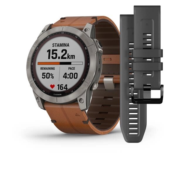 Смарт-годинник Garmin Fenix 7X Sapphire Solar титановий з каштановим шкіряним ремінцем від компанії Garmin - фото 1