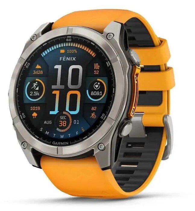 Смарт-годинник Garmin Fenix 8 – 51 мм, AMOLED Sapphire, титан із силіконовим ремінцем кольору Spark Orange/Graphite від компанії Garmin - фото 1