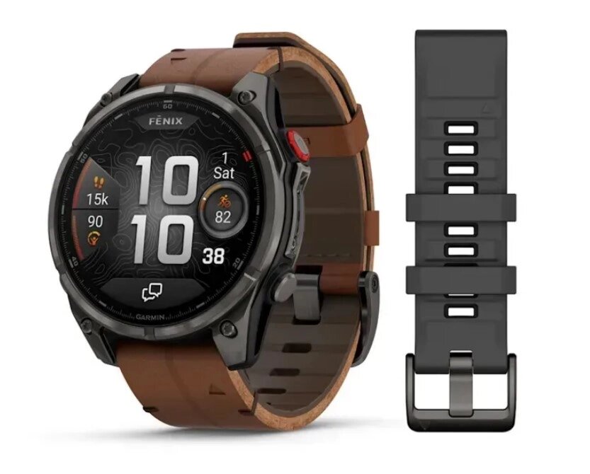 Смарт-годинник Garmin Fenix 8 Pro (51 mm) AMOLED Sapphire, титан Carbon Gray DLC із каштановим шкіряним ремінцем від компанії Garmin - фото 1
