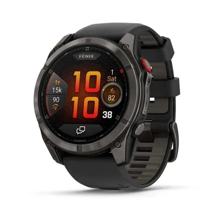 Смарт-годинник Garmin Fenix 8 Pro (51 mm) AMOLED Sapphire, титан Carbon Gray DLC із силіконовим чорно-сірим ремінцем від компанії Garmin - фото 1