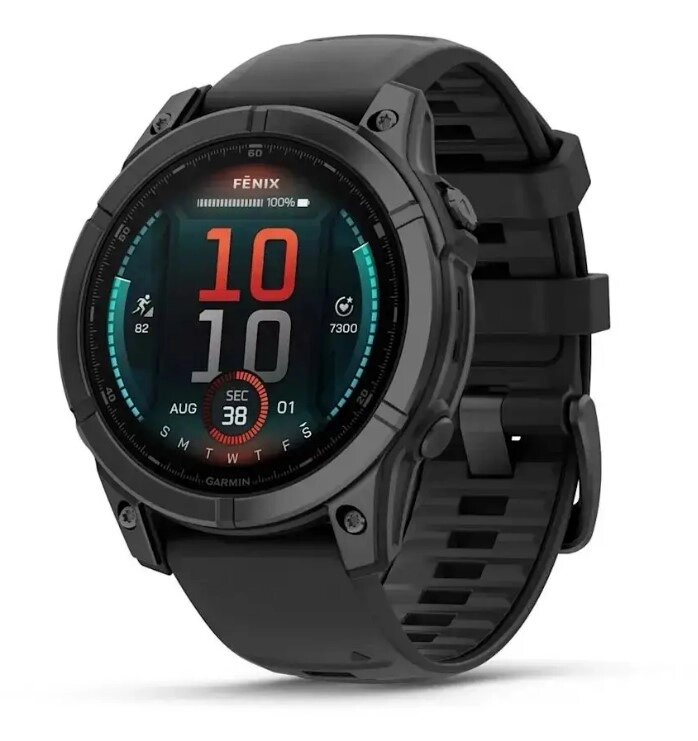 Смарт-годинник Garmin Fenix E – 47 мм, AMOLED, сланцево-сірий сталевий корпус з чорним силіконовим ремінцем від компанії Garmin - фото 1