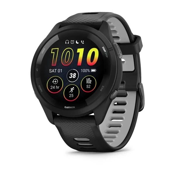 Смарт-годинник Garmin Forerunner 265 з чорними безелем та корпусом та чорно-сірим силіконовим ремінцем від компанії Garmin - фото 1