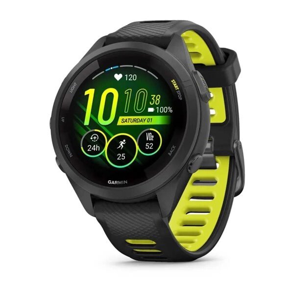 Смарт-годинник Garmin Forerunner 265s з чорним корпусом та чорно-жовтим силіконовим ремінцем від компанії Garmin - фото 1