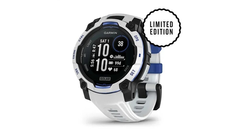 Смарт-годинник Garmin Instinct 3 (45 мм) Solar, колір білий камінь із ремінцем Whitestone/Bolt Blue від компанії Garmin - фото 1