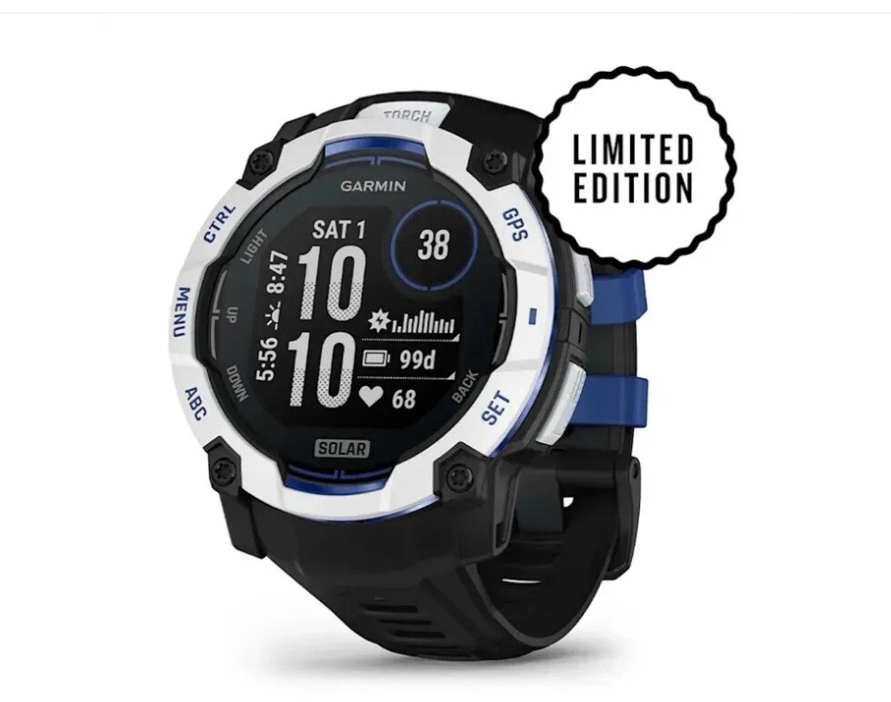 Смарт-годинник Garmin Instinct 3 (50 мм) Solar, колір білий камінь із чорно-синім ремінцем від компанії Garmin - фото 1