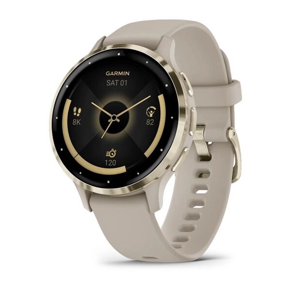 Смарт-годинник Garmin Venu 3s, сталевий золотистий безель з корпусом французького сірого кольору та силіконовим ремінцем від компанії Garmin - фото 1