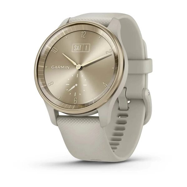 Смарт-годинник Garmin Vivomove Trend з кремово-золотистим сталевим безелем та ремінцем кольору французький сірий від компанії Garmin - фото 1