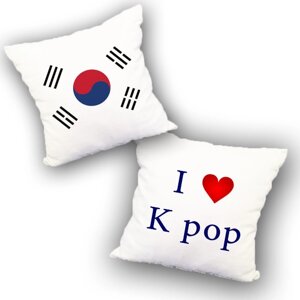 Подушка I love k-pop та прапор Південної Кореї 35х35 см (u0007)