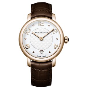 Часы наручные женские Aerowatch 42938 RO17, кварц, покрытие PVD (розовая позолота), коричневый ремешок
