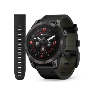 Смарт-годинник Garmin Epix Pro (Gen 2) - Sapphire Edition 47 mm - темно-сірий титан DLC Carbon зі шкіряним ремінцем