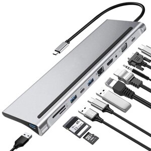 11В1: багатопортовий USB type-C хаб / підставка для ноутбука addap MH-01: HDMI + USB A + PD + USB C + SD + RJ45 + VGA +