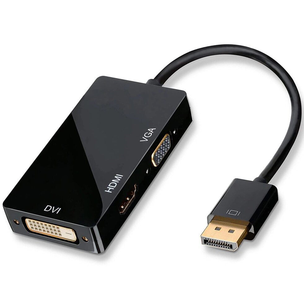 Адаптер / розгалужувач з DisplayPort на HDMI/VGA/DVI порти Addap DPA-01Mix | Перехідник 3в1 для передачі відеосигналу, від компанії Гаджет Гік - Магазин гаджетів - фото 1