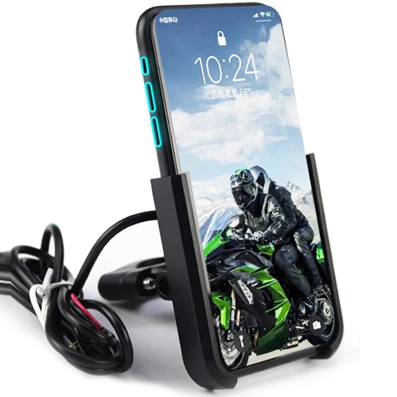 Алюмінієвий тримач для смартфону на руль мотоцикла / велосипеда з USB зарядкою Addap BPH-04m black, для діагоналі від компанії Гаджет Гік - Магазин гаджетів - фото 1