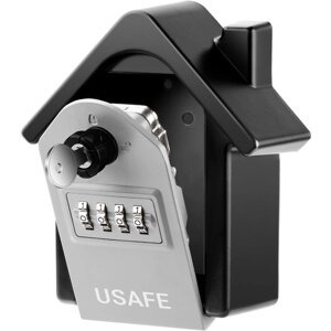Антивандальний зовнішній міні сейф для ключів uSafe KS-06, в формі будинку, з кодовим замком і ключем, настінний, Чорний