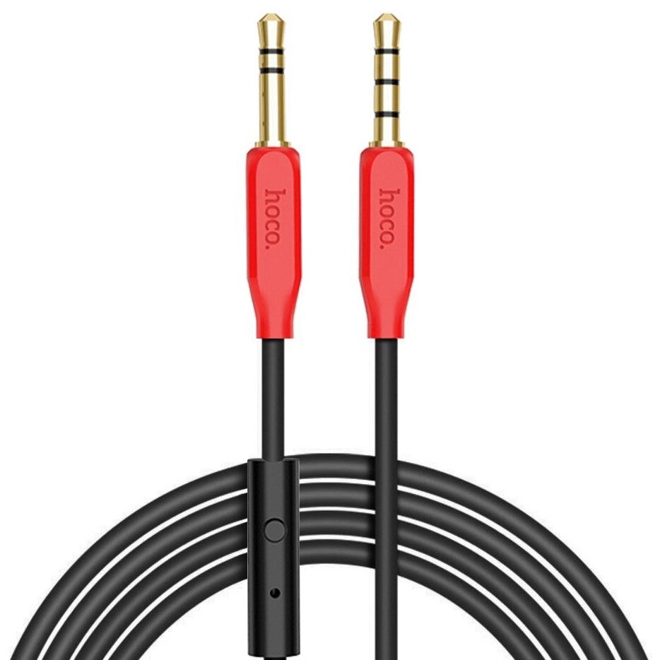 AUX Аудіо стерео кабель 3pin 3.5 мм на 4pin 3,5 мм Hoco UPA12 з мікрофоном, 1 метр, Чорний від компанії Гаджет Гік - Магазин гаджетів - фото 1