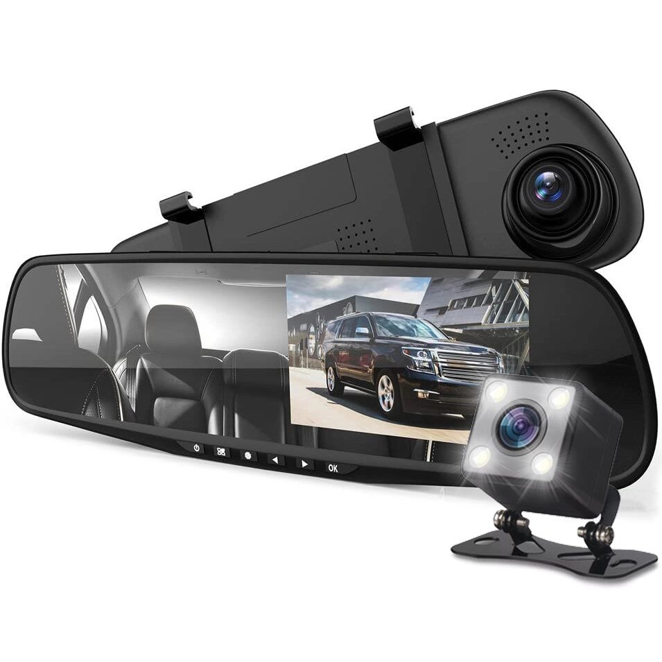 Автомобільне дзеркало з відеореєстратором та камерою заднього виду Podofo K0074A2, дисплей LCD 4.3" від компанії Гаджет Гік - Магазин гаджетів - фото 1