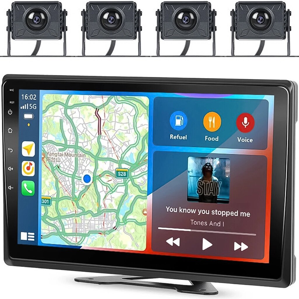 Автомобільний паркувальний комплект з 10.1" екраном та 4 камерами Podofo A3554, FullHD, CarPlay/Android Auto, від компанії Гаджет Гік - Магазин гаджетів - фото 1