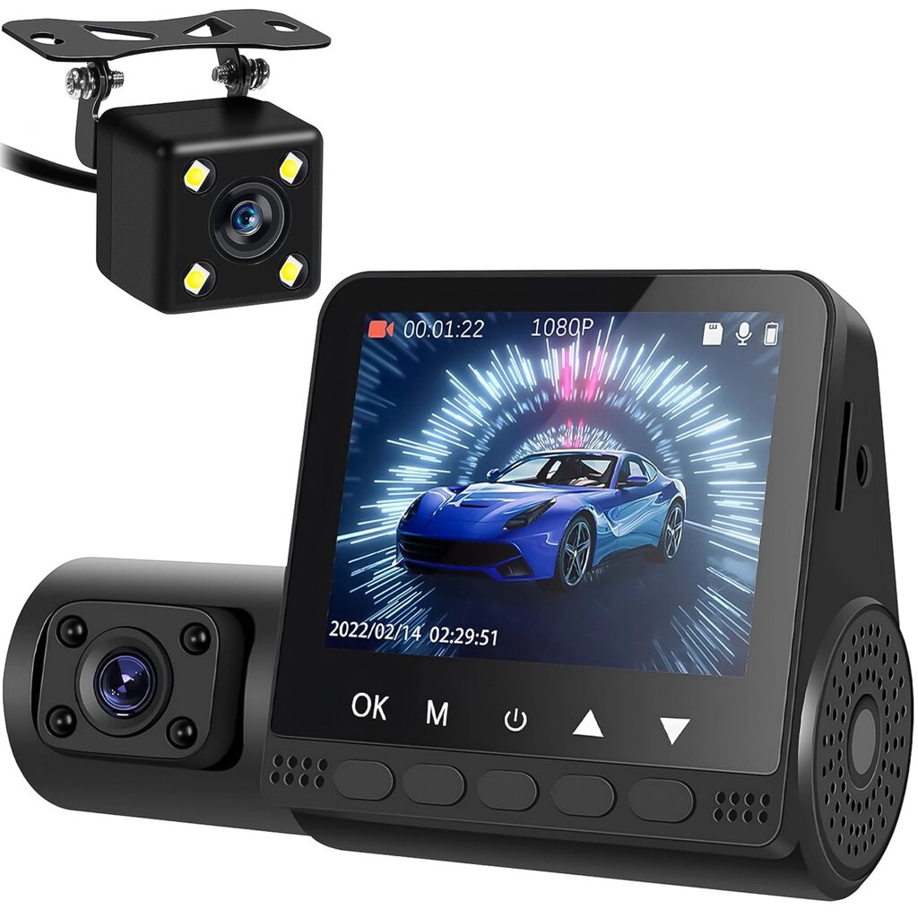 Автомобільний відеореєстратор з трьома камерами Podofo W8109,  з дисплеєм, на лобове скло,  FullHD 1080P від компанії Гаджет Гік - Магазин гаджетів - фото 1