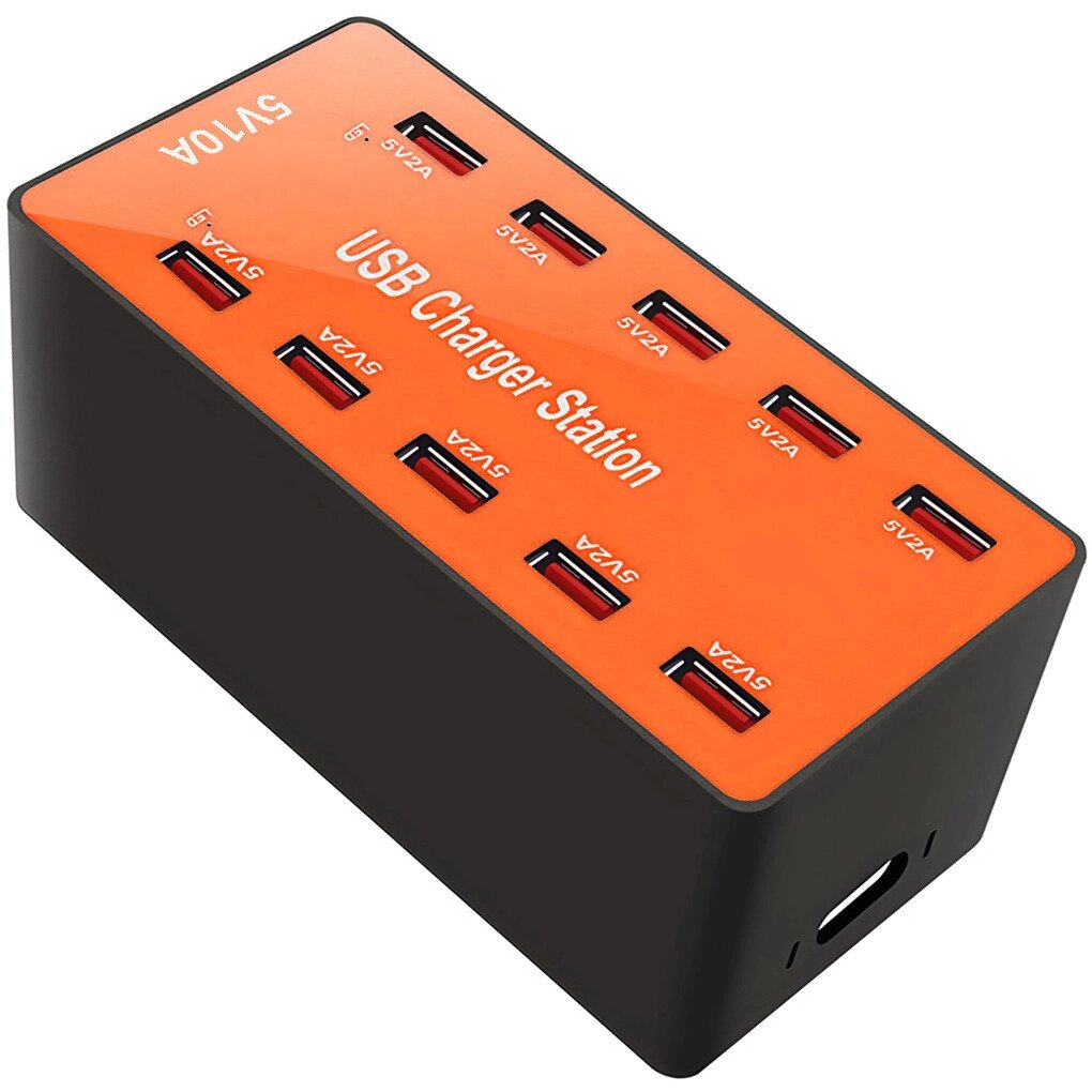 Багатопортовий мережевий зарядний пристрій на 10 USB роз'ємів Addap CS-A5B, док-станція для зарядки, 50W, Orange від компанії Гаджет Гік - Магазин гаджетів - фото 1