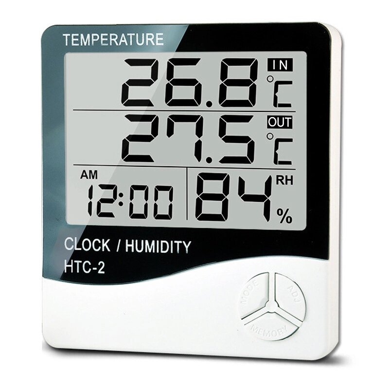 Електронний цифровий термометр гігрометр з виносним датчиком і годинами Uchef HTC-2, версія 2 від компанії Гаджет Гік - Магазин гаджетів - фото 1