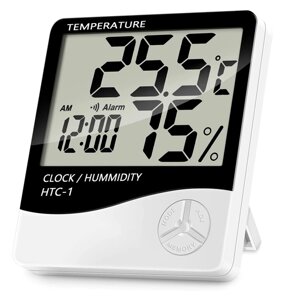 Електронний кімнатний термометр гігрометр з годинником Uchef HTC-1