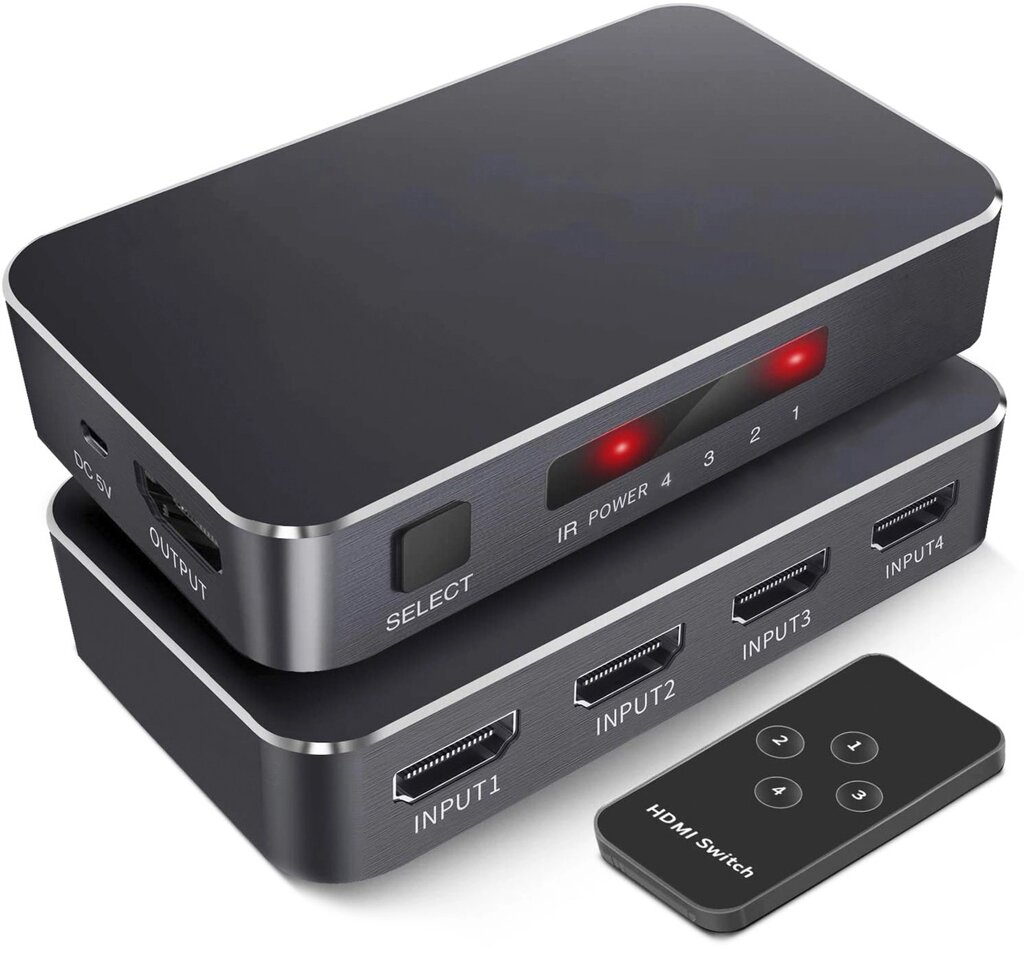 HDMI комутатор | світч на 4 порти Addap HVS-05, чотиринаправлений відео перемикач, 4К, Чорний від компанії Гаджет Гік - Магазин гаджетів - фото 1