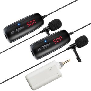 Комплект з 2-ма бездротовими петлевими мікрофонами Savetek P8-UHF для телефону, смартфону, до 50 метрів