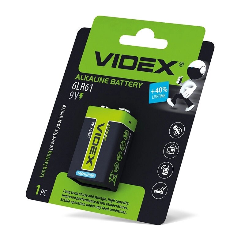 Лужна (алкалінова) батарейка Videx 6LR61 / 9V Крона від компанії Гаджет Гік - Магазин гаджетів - фото 1