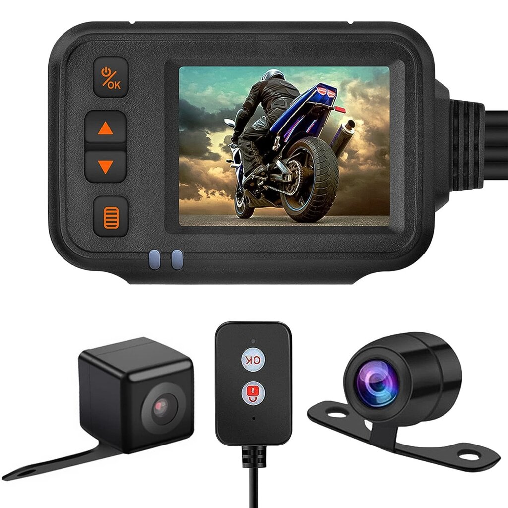 Мото відеореєстратор з 2 камерами Podofo W8122, для переднього та заднього огляду мотоцикла, Full HD 1080P від компанії Гаджет Гік - Магазин гаджетів - фото 1