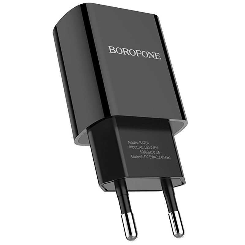 МЗП / USB зарядка - блок живлення Borofone BA20A, 5V, 2.1A, Чорний від компанії Гаджет Гік - Магазин гаджетів - фото 1