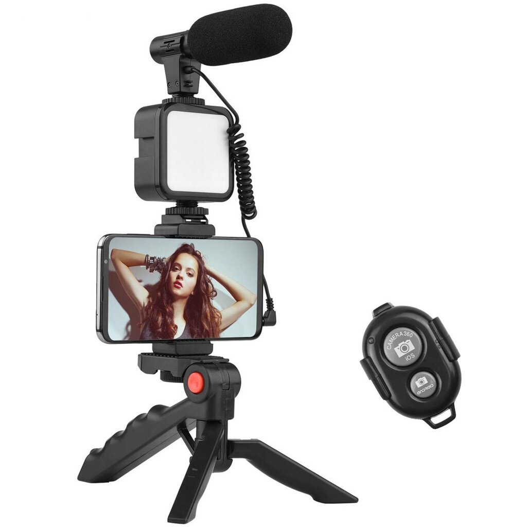 Набір блогера 5 в 1: з LED підсвіткою, мікрофоном, триподом, тримачем для телефону та Bluetooth кнопкою Andoer PVK-01 від компанії Гаджет Гік - Магазин гаджетів - фото 1