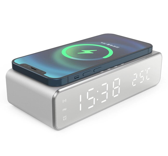 Настольные LED часы с будильником, термометром и беспроводной зарядкой для смартфона Digital Lion T-12,10W ##от компании## Гаджет Гік - Магазин гаджетів - ##фото## 1