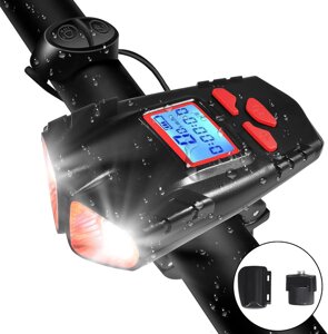 Передня фара для велосипеда, акумуляторний вело ліхтар із звуковим сигналом та спідометром Bike Light 580-2T6-A