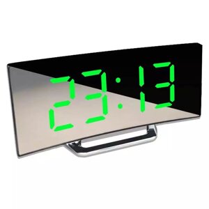 Зеркальные электронные настольные часы DT 6507 с зеленой подсветкой, термометром и будильником
