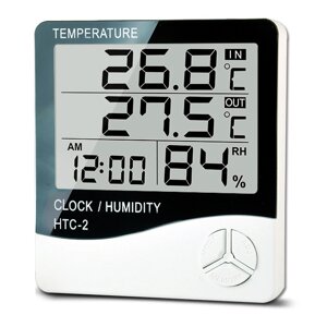 Электронный цифровой термометр гигрометр с выносным датчиком и часами Ketontek HTC-2, версия 2