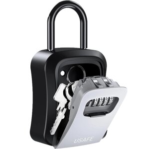 Підвісний металевий міні сейф для ключів uSafe KS-05, з гачком і паролем, Сірий