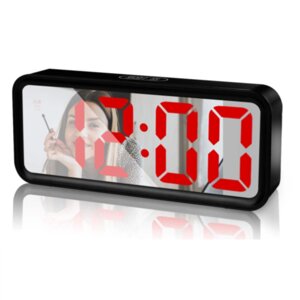 Дзеркальний настільний LED годинник з будильником і термометром DT 6508, чорний з червоною підсвіткою