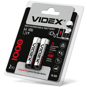 Аккумуляторы пальчиковые Ni-MH на 1000mAh Videx HR6/AA, 2шт