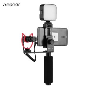 Профессиональный набор для блогера 3в1 Andoer PVK-03 | Стедикам, держатель для смартфона с микрофоном и