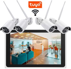 Бездротовий WiFi комплект відеоспостереження з монітором та 4 камерами USmart ICK-05w, підтримка Tuya, 3 Мп