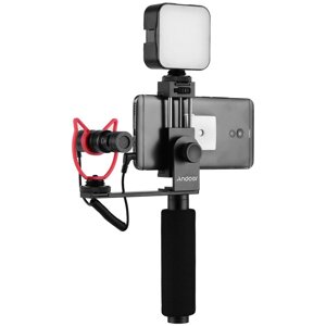 Професійний набір для блогера 3в1 Andoer PVK-03 | Стедікам, тримач для смартфона з мікрофоном і накамерним світлом