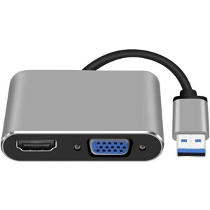 Багатофункціональний перехідник з USB 3.0 на 2 порти Addap MH-12: HDMI + VGA для передачі відео