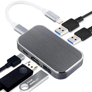 USB Type-C хаб / розгалужувач для ноутбука Addap MH-08, багатопортовий концентратор 5в1: 3 x USB 3,0 + Type-C + HDMI