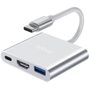 USB Type-C хаб 3в1: USB 3,0 + HDMI + Type-C, мультифункціональний розгалужувач для ноутбука Addap MH-06