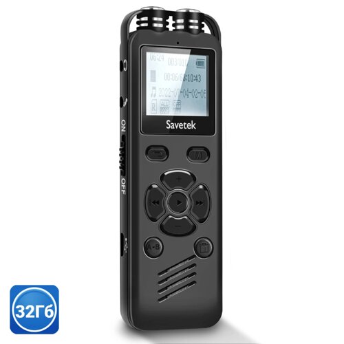 Професійний цифровий диктофон Savetek GS-R69, 32 Гб, стерео, з голосовою активацією та шумозаглушенням, до 54 годин