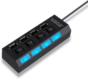 USB 2.0 Hub | Хаб на 4 USB порты с переключателем Digital Lion UH-01, Черный